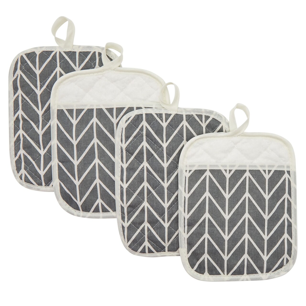 Okuna Outpost Heat-Resistant Pot Holders for Kitchen - Dual-Pocket Grip with Pocket Hot Pads - Multipurpose Trivet & Table Pot Holder for Farmhouse Decor - Grey Arrow, 7 x 8.5 in, Pack of 4